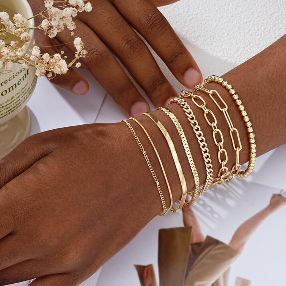 Gold Bracelets Set for Women Trendy, 14K Real Gold Plated Jewelry for Women Dain - Picture 4 of 9